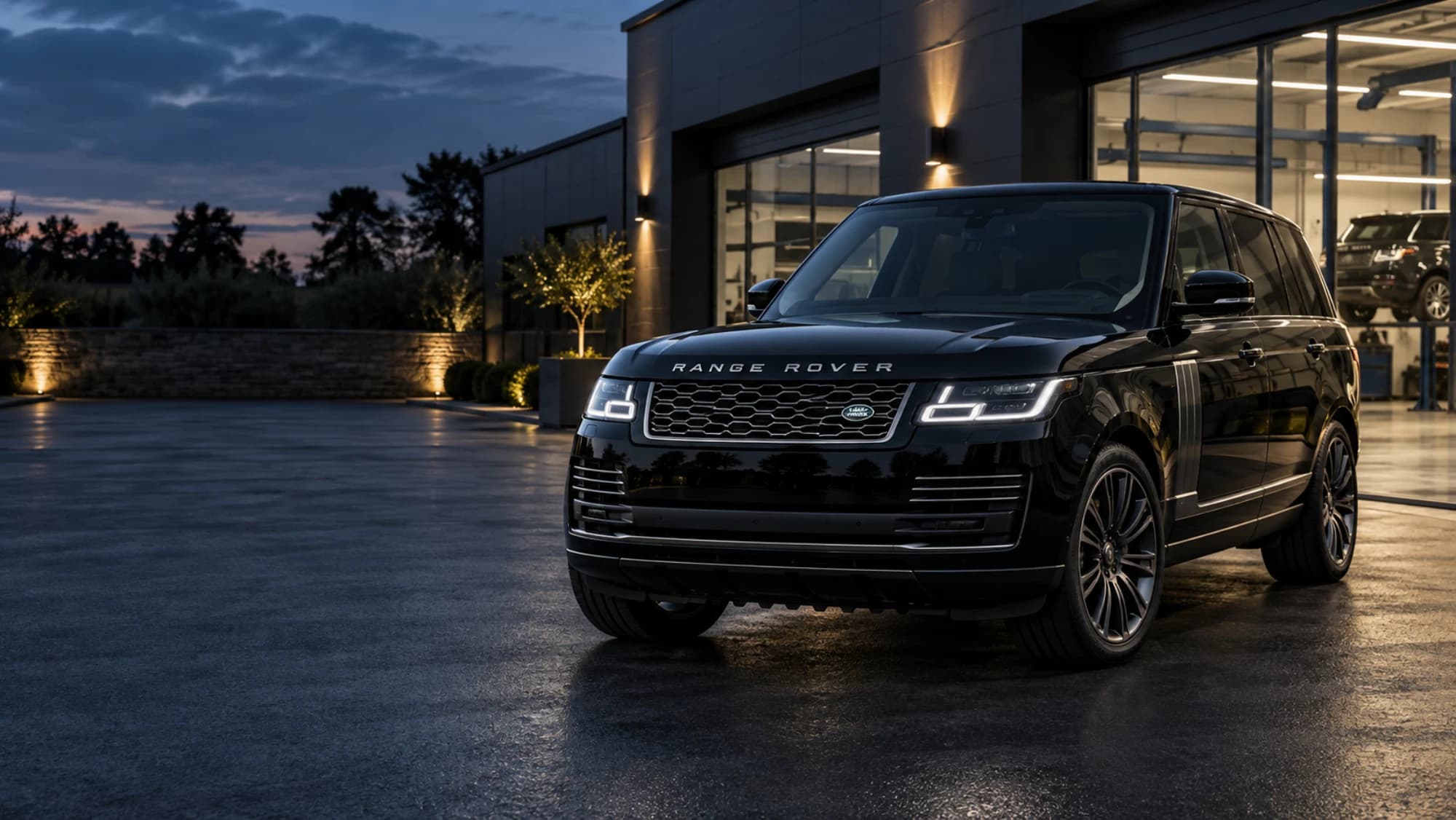Black Range Rover outside a specialist workshop